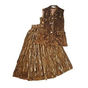 Vintage The Limited Womens Brown Crushed Crinkle Velvet 2 Piece Set Skirt Vest